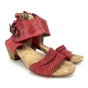 DKODE Red Leather Block Heel Open Toe Sandals EU42 / US11.5‎  Ankle Buckle